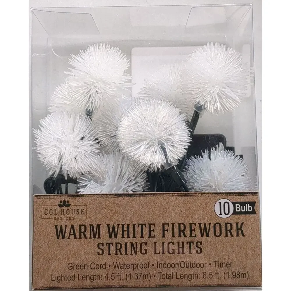 Firework Lights Battery Operated LED Warm White Indoor Outdoor Timer‎ 10 Bulbs
